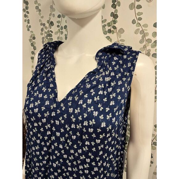Velvet by Graham & Spencer Blue Spruce Floral Sleeveless Ruffle Neck Top Size L - Picture 5 of 10